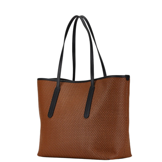 Furla Ariana Woven Tote Bag Brown Black PVC Leather