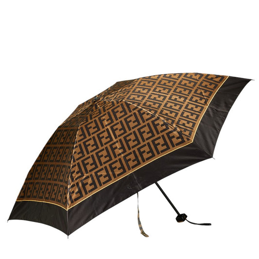 Fendi Nylon Zucca Folding Umbrella Brown Black