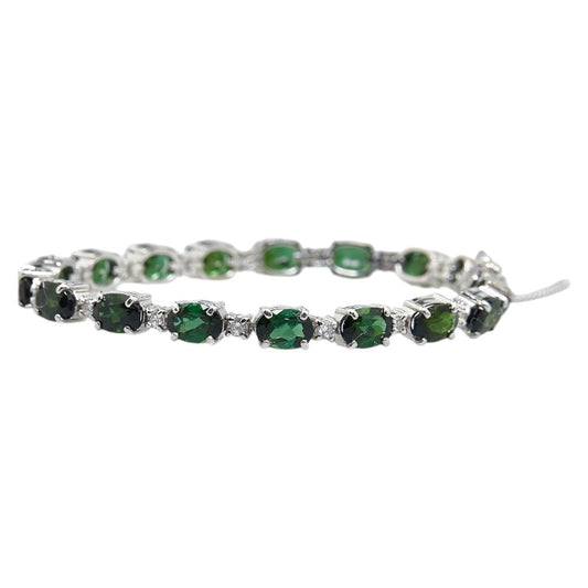 K18WG White Gold Tourmaline Diamond Tennis Bracelet