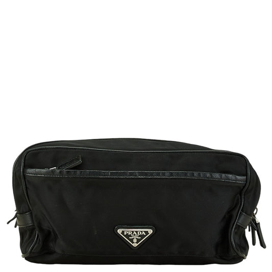 Prada Nylon Leather Logo Pouch Clutch