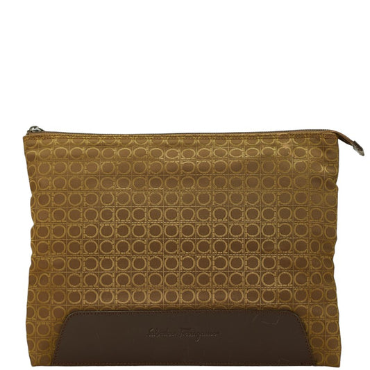 Salvatore Ferragamo Nylon Leather Gancini Clutch