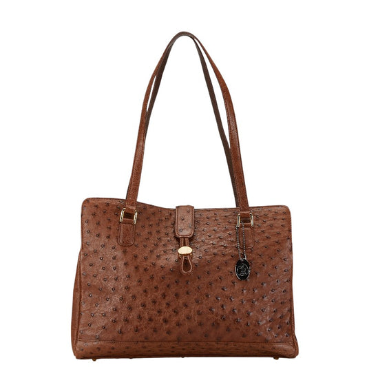 Ostrich Handbag Shoulder Bag Brown