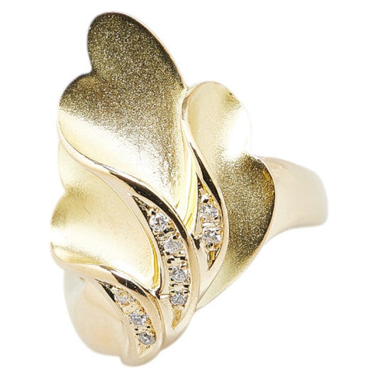 K18YG Yellow Gold Diamond 0.06ct Plant Motif Ring