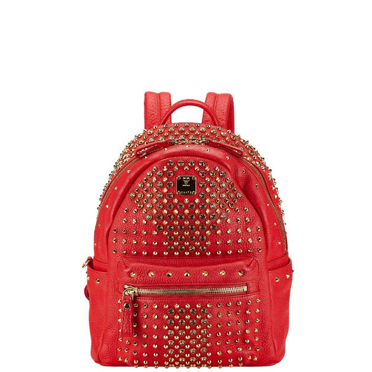 MCM Leather Studded Backpack Red