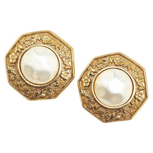 Chanel Flower Motif Earrings Gold Plated