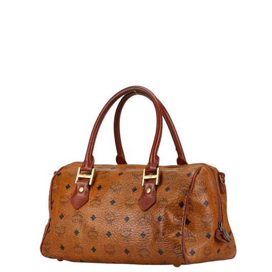 MCM Visetos Logo Handbag Brown PVC Leather