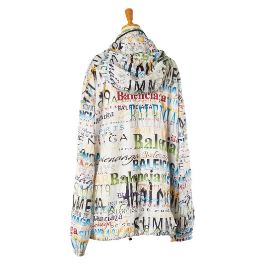 Balenciaga Logo Zip-Up Hoodie White Multicolor