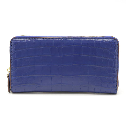 Crocodile Leather Zip Around Wallet Blue