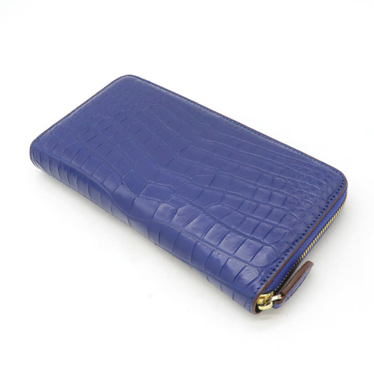 Crocodile Leather Zip Around Wallet Blue