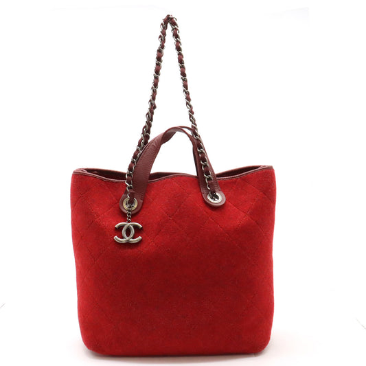 Chanel Matelasse Coco Mark Wool Leather Tote Bag