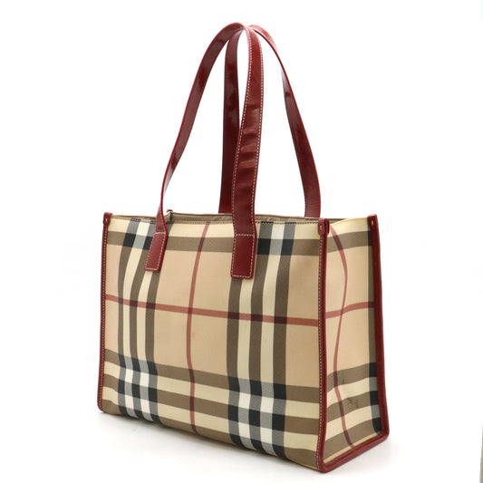 Burberry Checkered Tote Bag PVC Leather