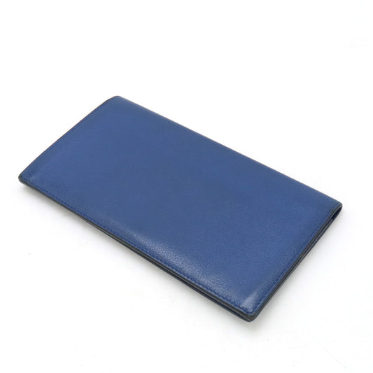 Hermes Leather Silk Long Wallet Blue