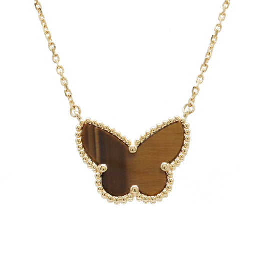 Van Cleef & Arpels Lucky Alhambra Butterfly Necklace K18YG Tiger's Eye