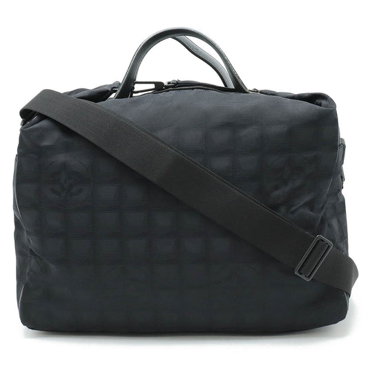 Chanel Nylon Jacquard Leather Boston Bag Black