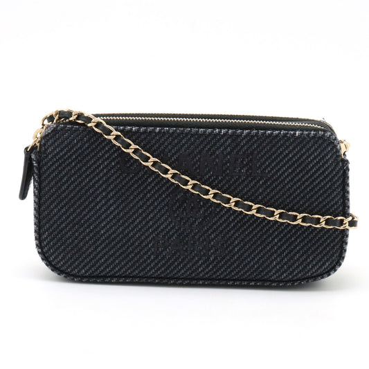 Chanel Canvas Leather Chain Wallet Navy