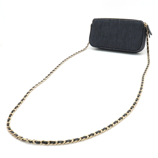 Chanel Canvas Leather Chain Wallet Navy