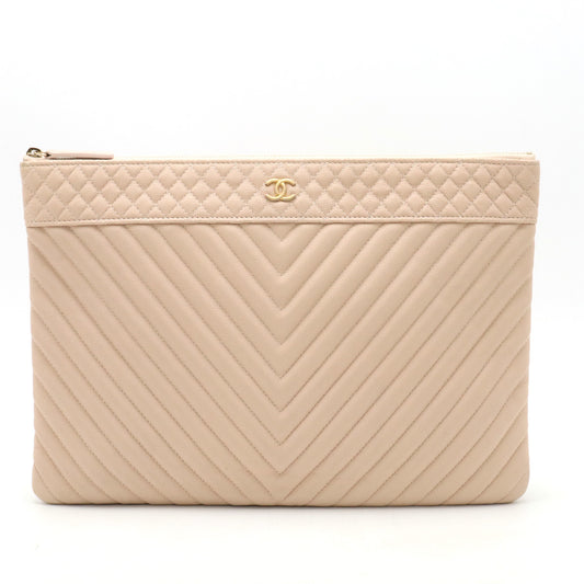 Chanel Chevron Caviar Clutch Bag Pink