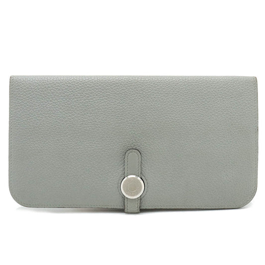 Hermes Dogon Long Bifold Wallet Grey Leather