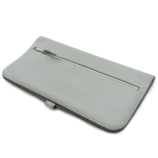 Hermes Dogon Long Bifold Wallet Grey Leather