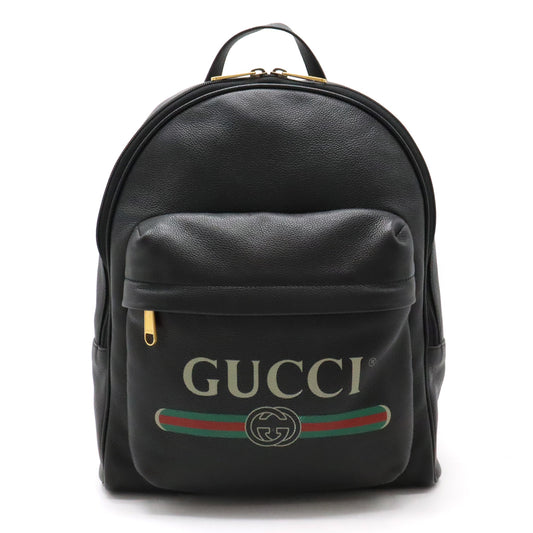 Gucci Leather Logo Print Backpack Black