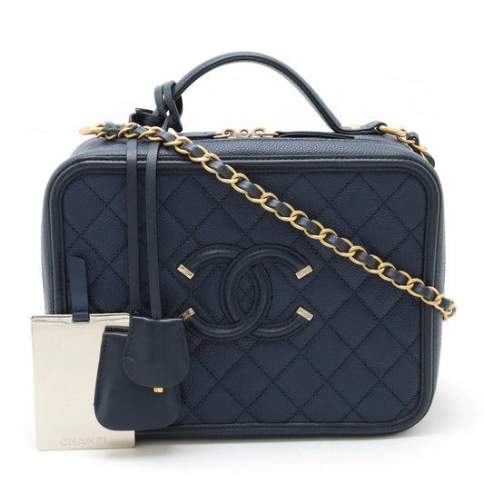 Chanel Caviar Skin Vanity Case Handbag Navy