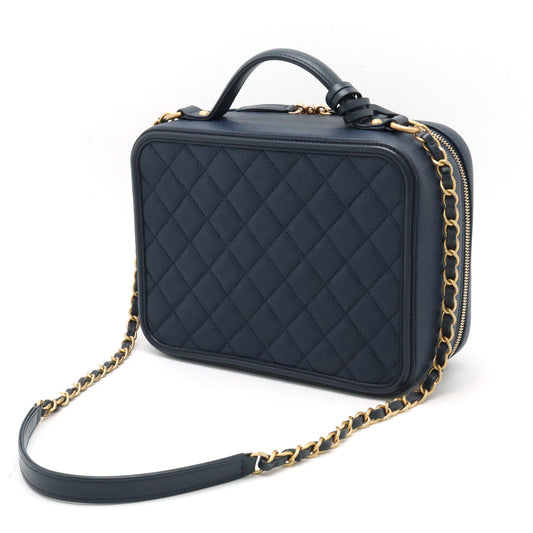 Chanel Caviar Skin Vanity Case Handbag Navy