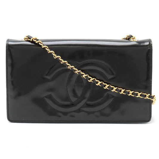 Chanel Coco Mark Chain Wallet Patent Leather Black