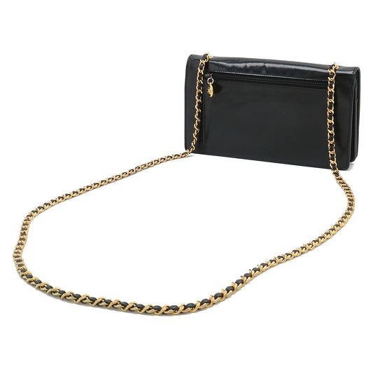 Chanel Coco Mark Chain Wallet Patent Leather Black