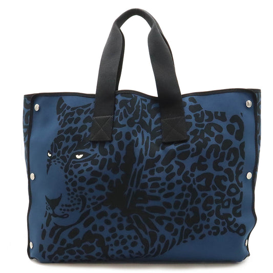 HERMES Canvas Beach Tote Blue Black