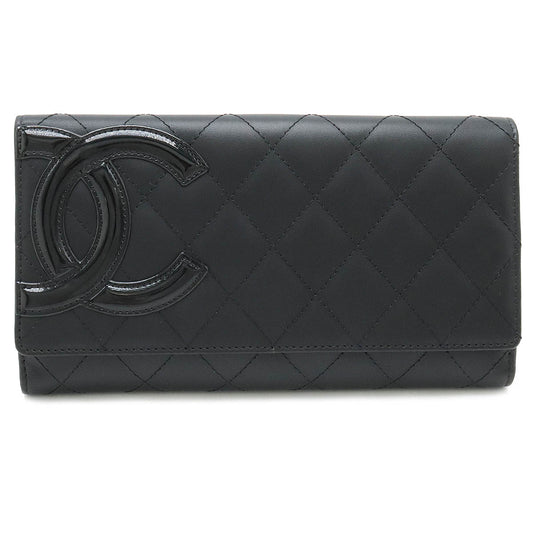 Chanel Cambon Line Leather Wallet Black Pink