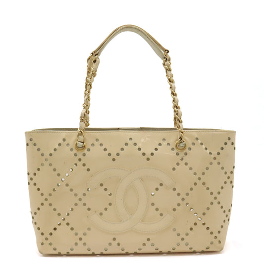 Chanel Coco Mark Patent Tote Bag Beige