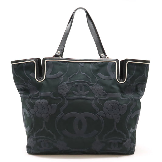 Chanel Camellia Canvas Leather Tote Bag