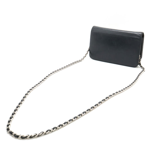 Chanel Camellia Coco Mark Leather Chain Wallet