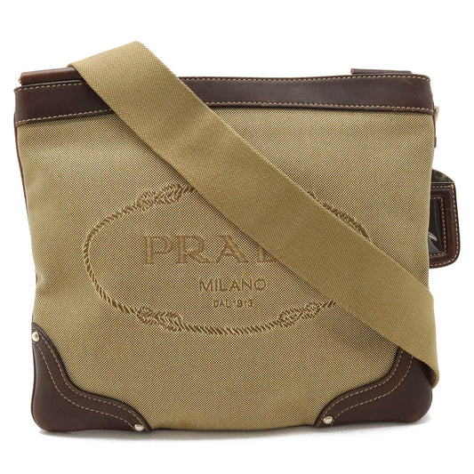 Prada Logo Jacquard Canvas Leather Shoulder Bag