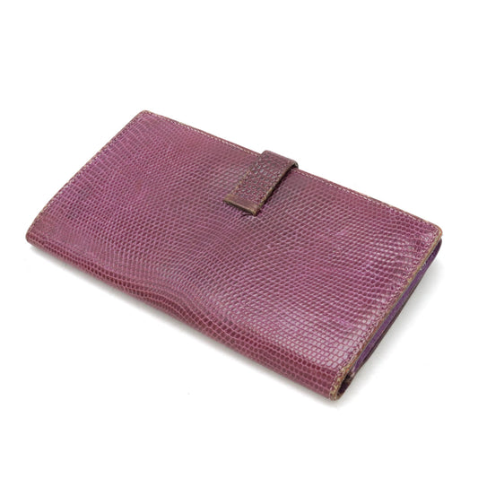 Hermes Lizard Bearn Souffle Bifold Wallet Purple