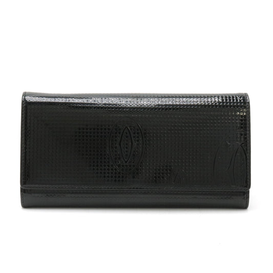 Cartier Patent Leather Happy Birthday Long Wallet Black