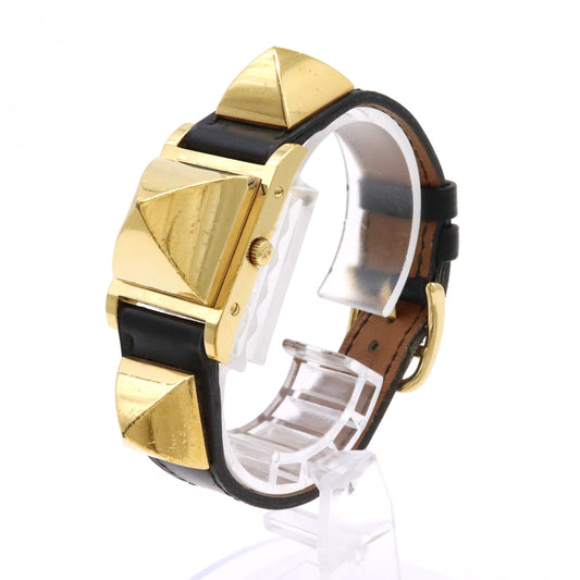 Hermes Medor Quartz Watch Gold Plated Leather