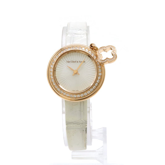 Van Cleef & Arpels Diamond Charm Watch Rose Gold Leather