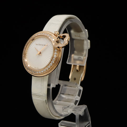 Van Cleef & Arpels Diamond Charm Watch Rose Gold Leather