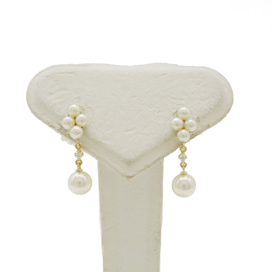 Mikimoto Pearl Diamond Earrings K18YG Gold