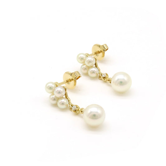 Mikimoto Pearl Diamond Earrings K18YG Gold