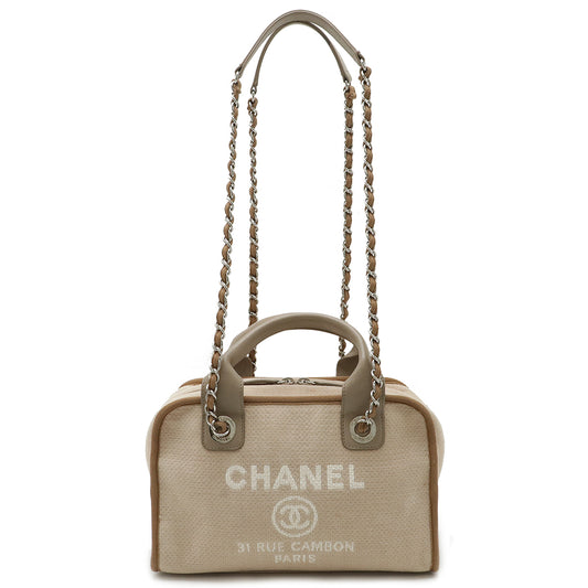 Chanel Doville Logo Bowling Bag 2WAY Beige