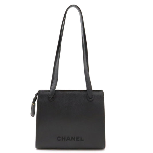 Chanel Caviar Skin Logo Tote Bag Black