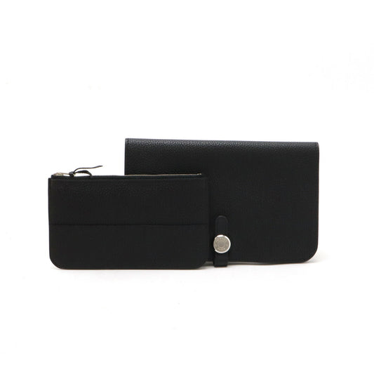 Hermes Dogon Duo GM Leather Bifold Wallet Black