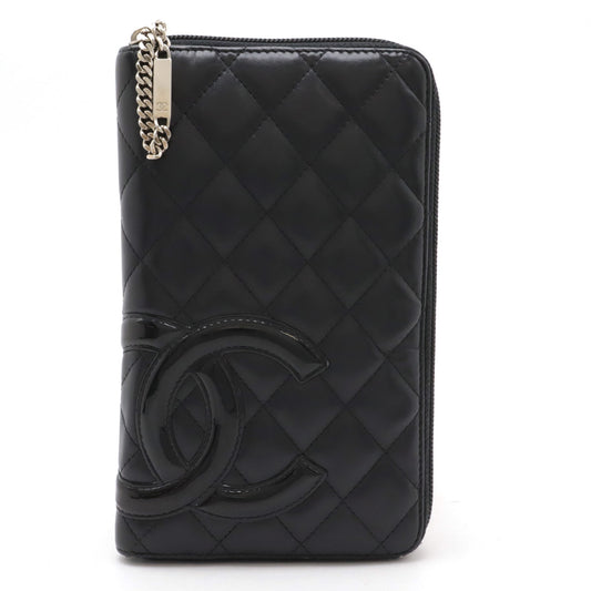 Chanel Cambon Line Leather Wallet Black Pink