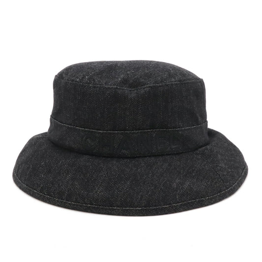 Chanel Logo Denim Bucket Hat Black Cotton