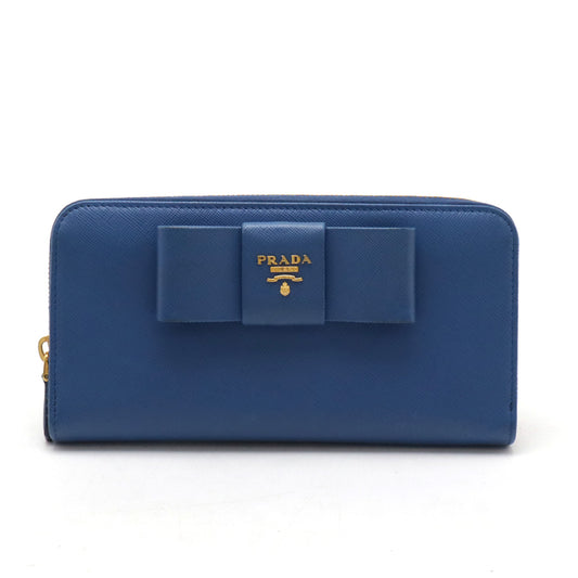 Prada Saffiano Fiocco Leather Zip Wallet Blue