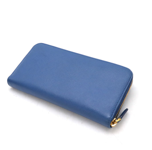 Prada Saffiano Fiocco Leather Zip Wallet Blue