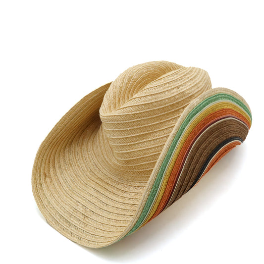 HERMES Straw Hat Linen Multicolor #57