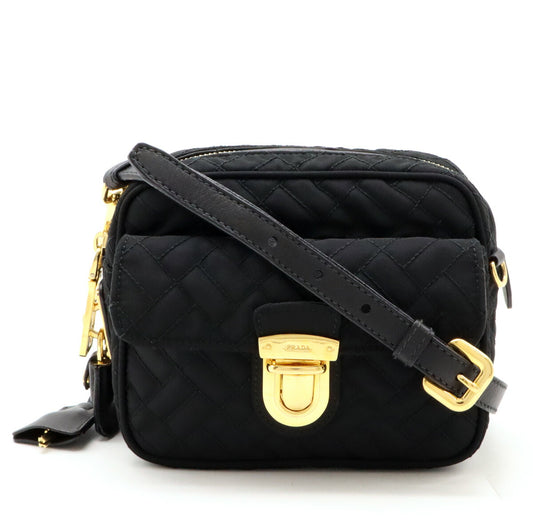 Prada Nylon Leather Shoulder Bag Black